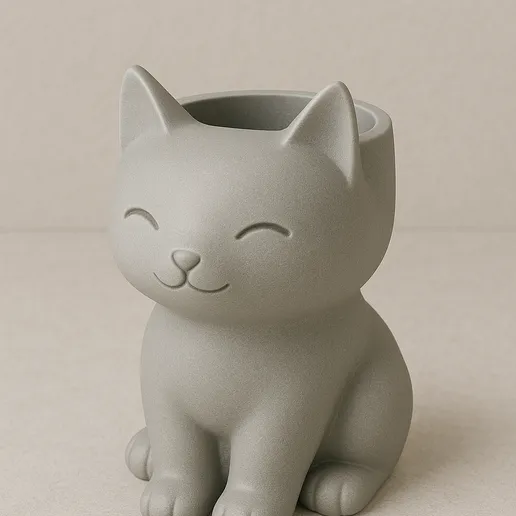 Cute Cat Planter STL – Kawaii 3D Printable Succulent Pot