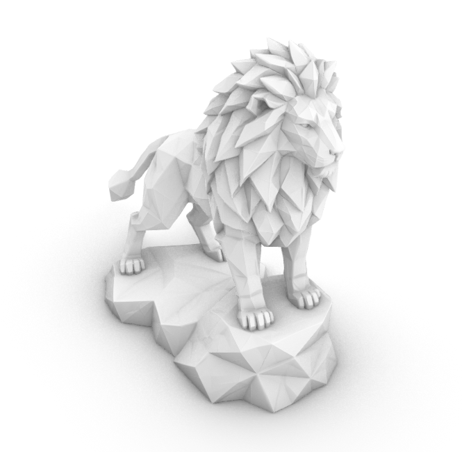 Low Poly Lion STL – 3D Printable Lion Sculpture standing on a geometric base.