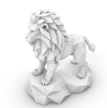 Low Poly Lion STL – 3D printable lion sculpture on a geometric rock base.