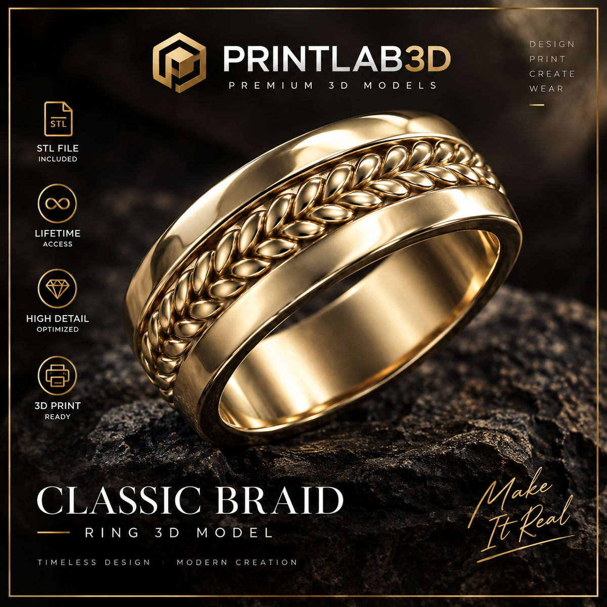Classic Braid Ring STL – 3D Printable Braided Jewelry Ring
