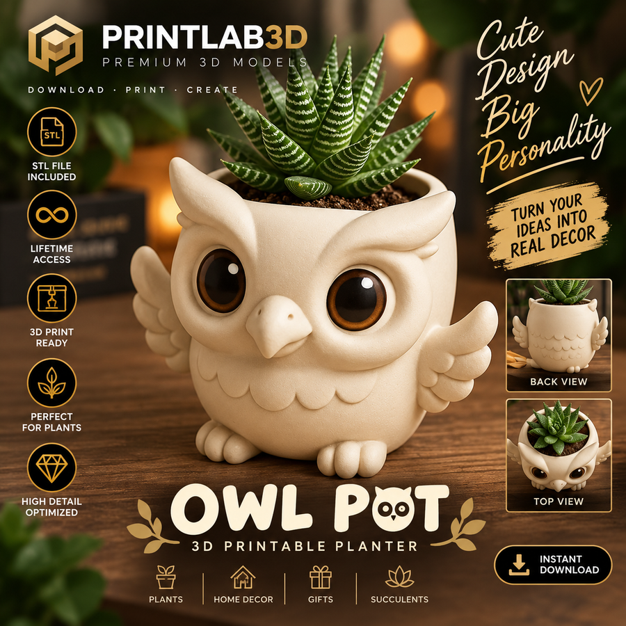Cute Owl Planter STL – 3D Printable Succulent Pot