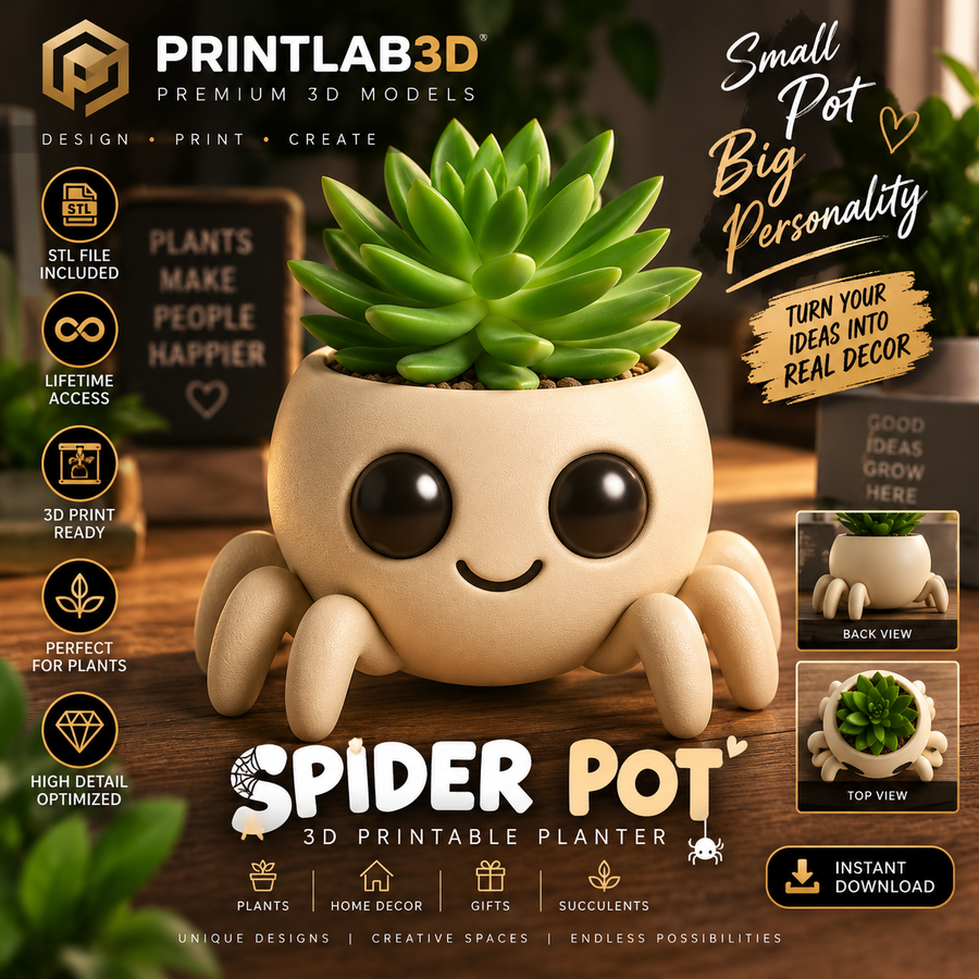 Kawaii Spider Planter STL | Cute 3D Printable Pot – PrintLab3D