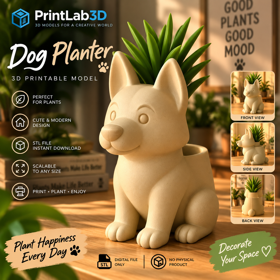 Cute Dog Planter STL – 3D Printable Plant Pot