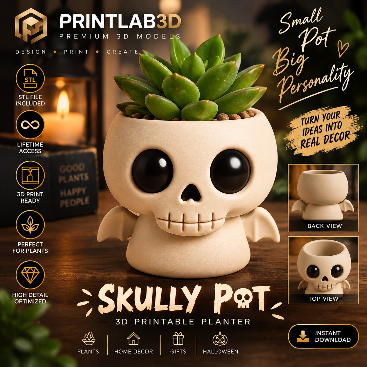 Cute Skull Planter STL – 3D Printable Succulent Pot