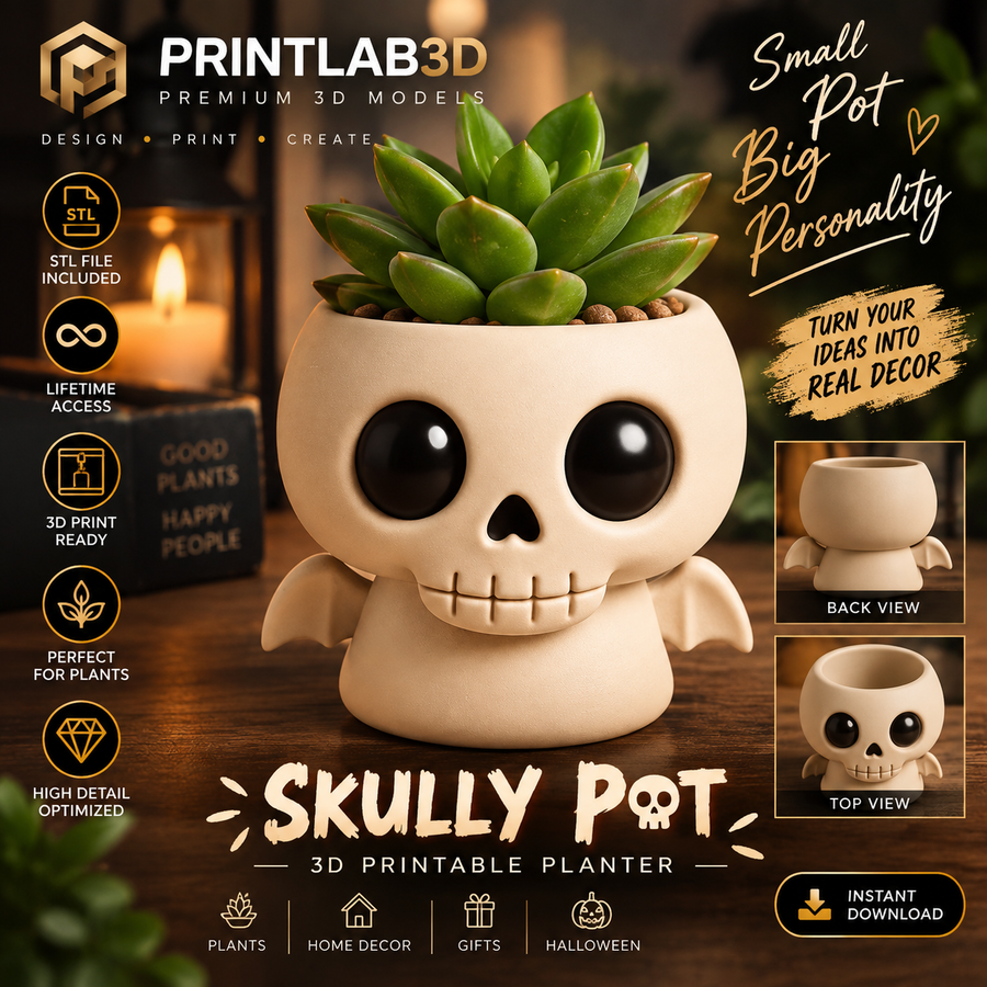 Cute Skull Planter STL – 3D Printable Succulent Pot