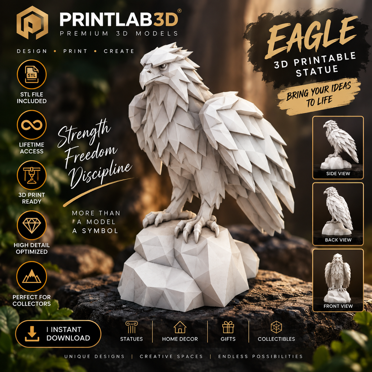 Low Poly Eagle STL – 3D Printable Eagle Sculpture
