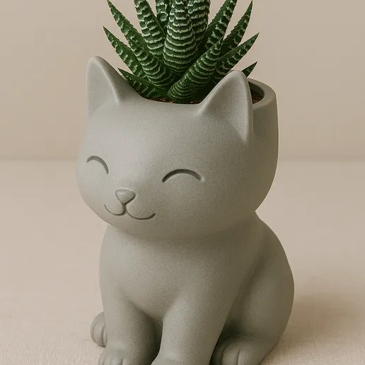 Cute Cat Planter STL – Kawaii 3D Printable Succulent Pot