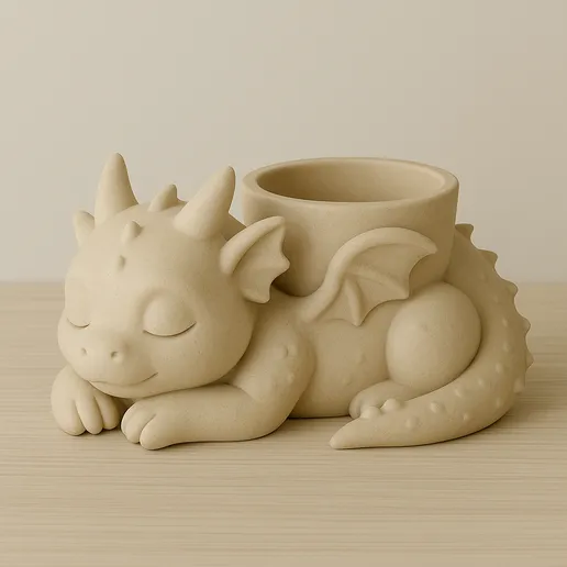 Sleeping Baby Dragon Planter STL – Cute 3D printable succulent pot featuring a sleeping dragon design.